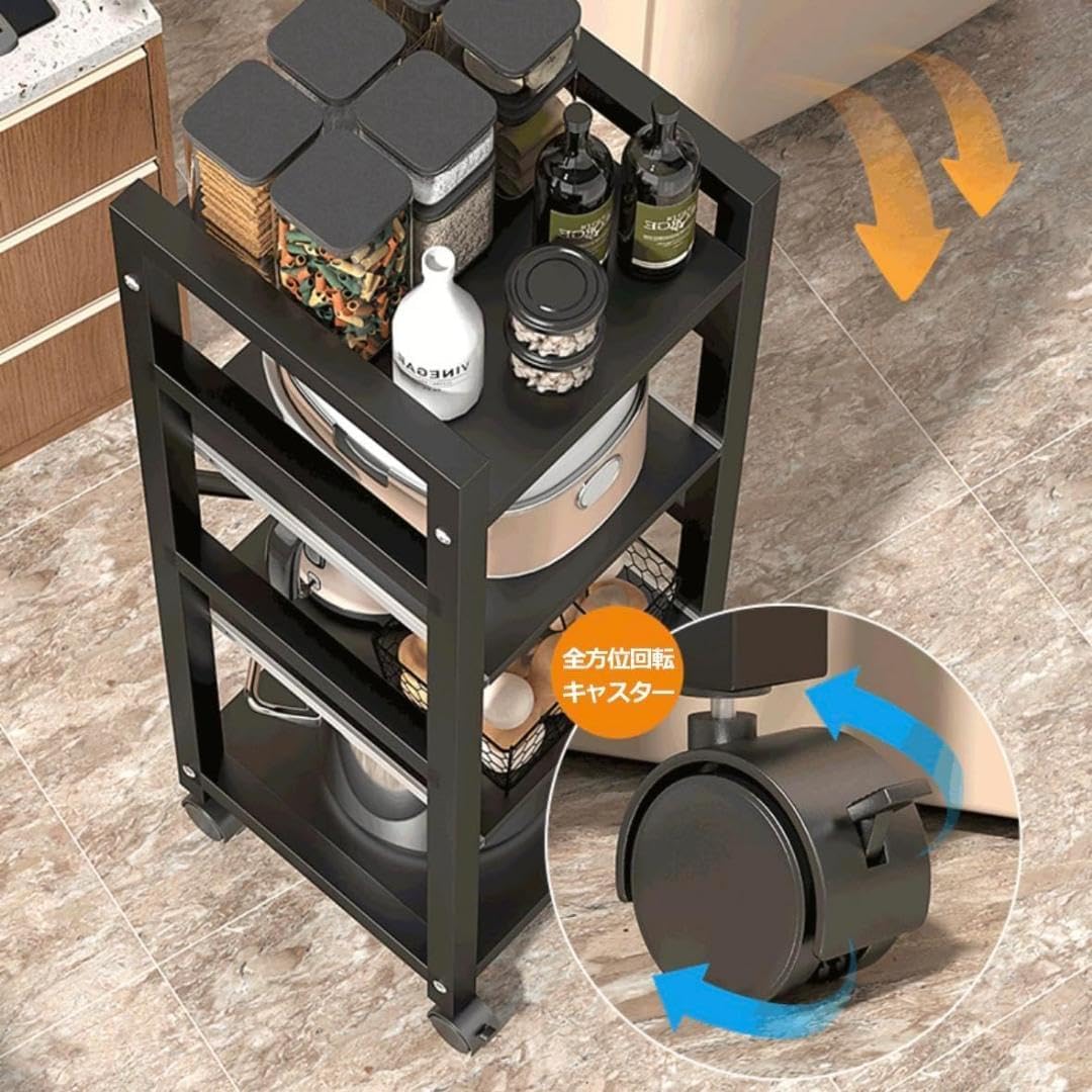 キッチンラック レンジラック 3段 スライド式棚板 ストッパーキャスター Amazon.co.jp: FaitLux キッチンラック スライド式棚板 レンジ