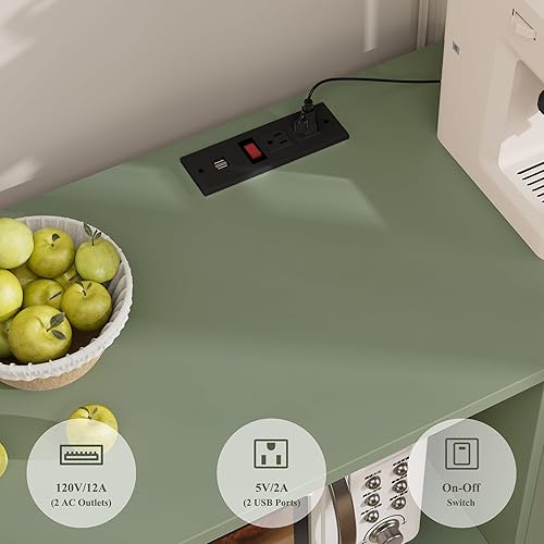 Miniatura 7 de HOSTACK Armario de microondas con estación de carga, armario de almacenamiento de cocina de 47 pulgadas de ancho con soporte para microondas,