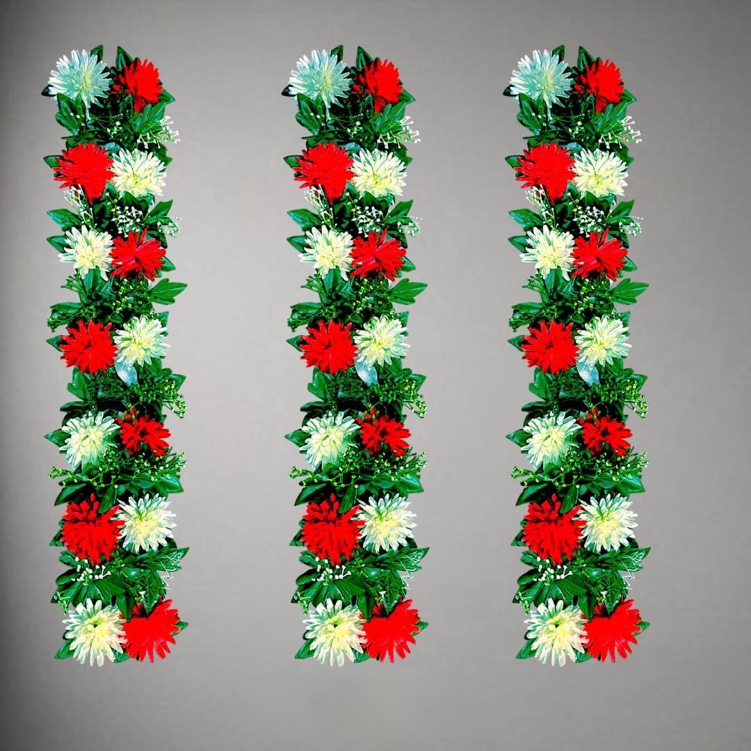 Artificial dahli red White Flower Panel Home deor Wedding Decor Office Decor Peace of 3 Size (H-7 inch,L-3 feet-picture-10