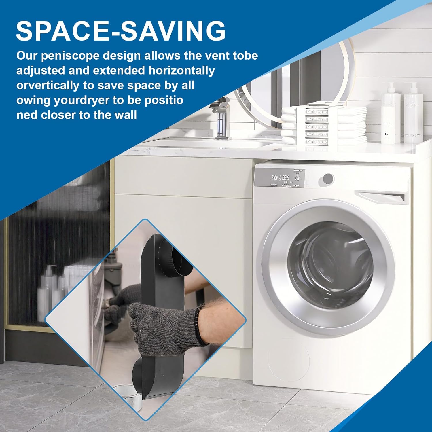 Upgraded Periscope Dryer Vent Kit 12"-19" Adjustable Flat Vent for Tight Spaces – 4 Inch Outlet, Heavy-Duty Black Stainless Steel, Fits Whirlpool/LG/Samsung Gas & Electric Dryers, (Genuine OEM)