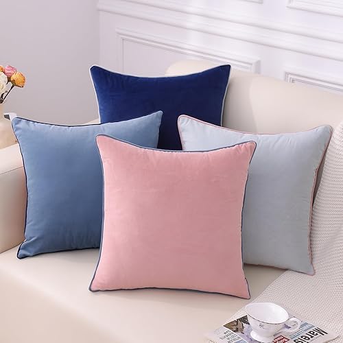 Mecatny Juego de 4 fundas de almohada de terciopelo suave de 18 x 18 pulgadas, fundas de almohada decorativas coloridas para sofá cama, fundas de