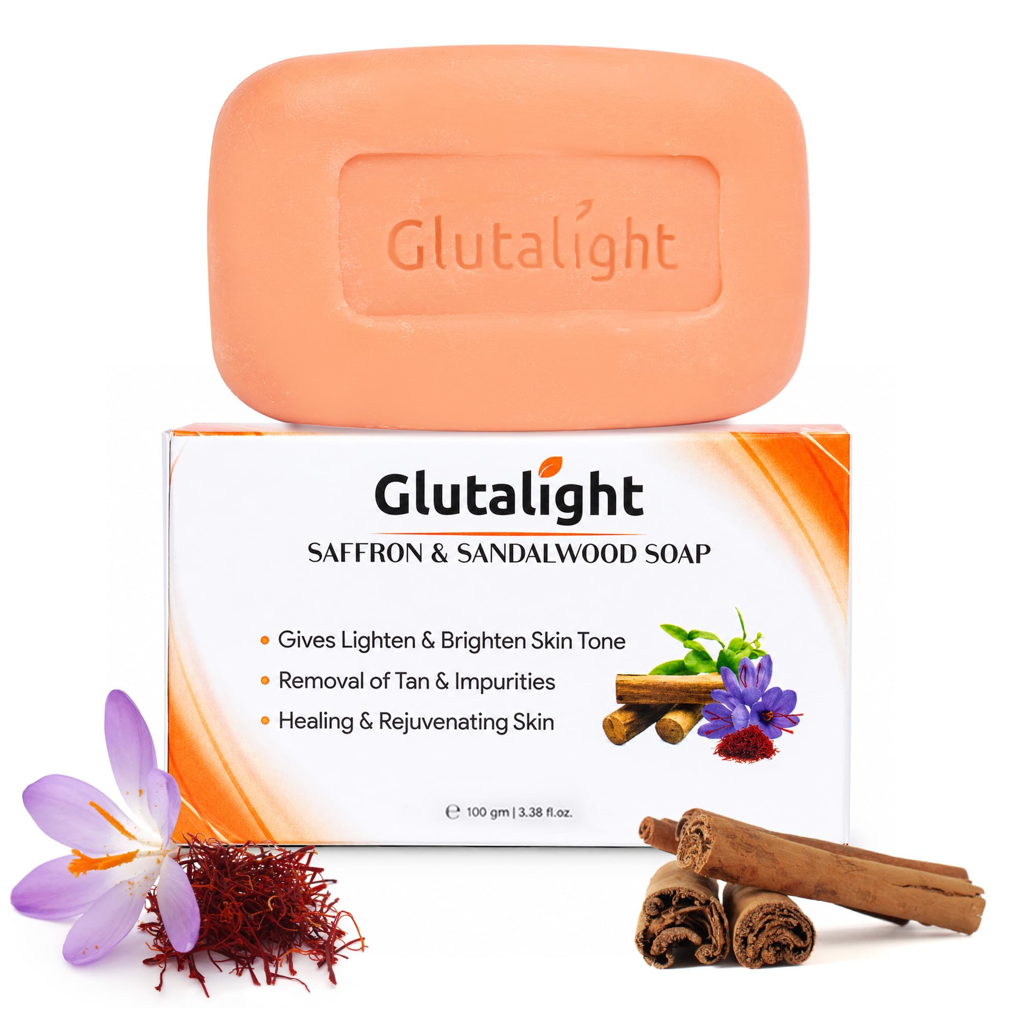 Glutalight Saffron & Sandalwood Soap | Glutathione | Tan Removal | Hydrates, Soothes, & Cleanses Gently | Fades Pigmentation & Dark Spots | Nourishing Body Soap for All Skin Types - Pack of 1-image-16