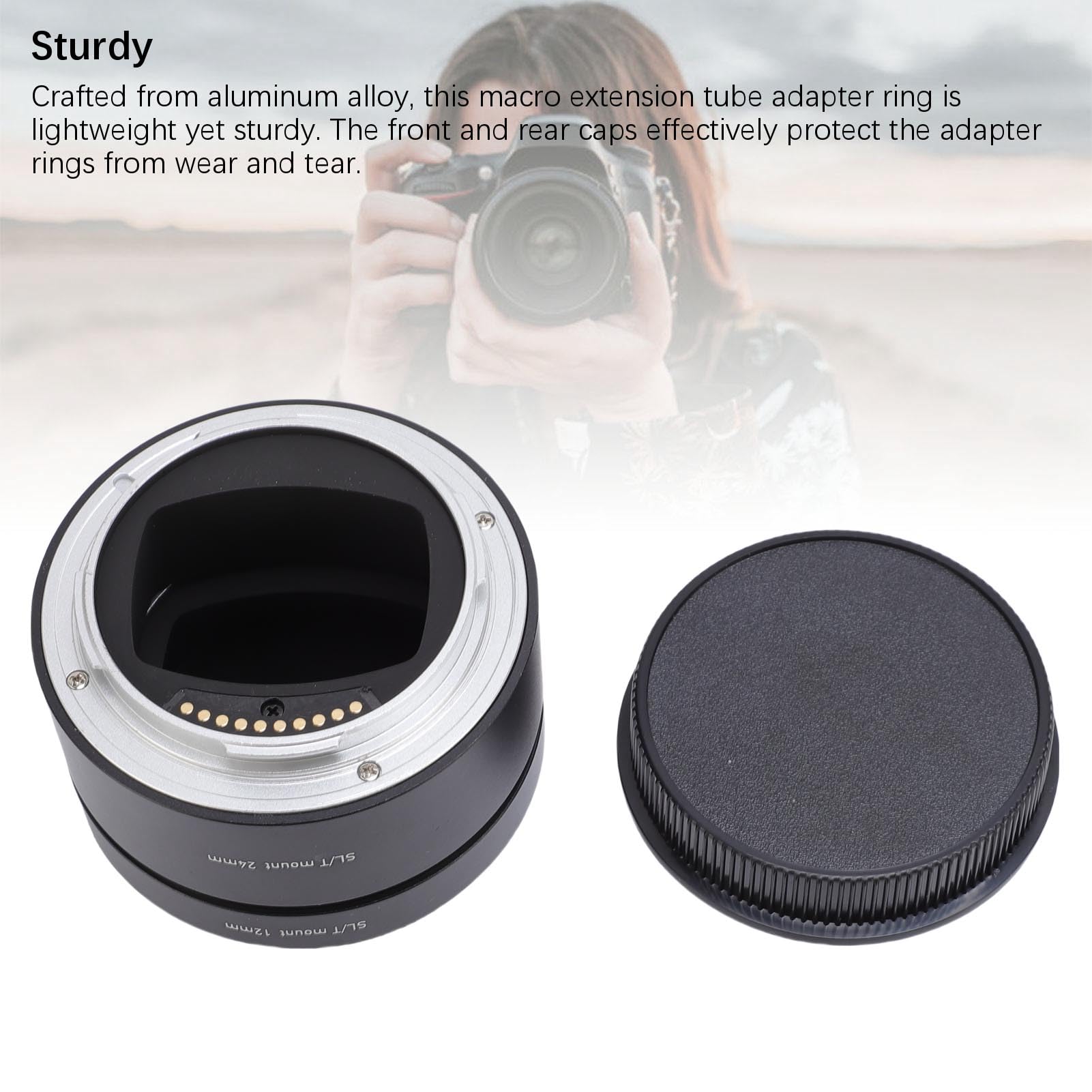 aqxreight Juego de Adaptadores de Tubo de Extensión Macro para Cámaras con Montura L Kit Automático de AF Electrónico de Metal de 12 Mm y 24 Mm Mejora la Fotografía para la Serie T SL CL TL TL2 SL2