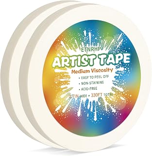 White Art Masking Tape for Watercolor Paper Borders，0.7in 330ft | 2 Packs 165ft/PK Medium Tack Acid Free Artist Paper Tape for Painting Drafting Framing Canvas Archival DIY Craft Label Making