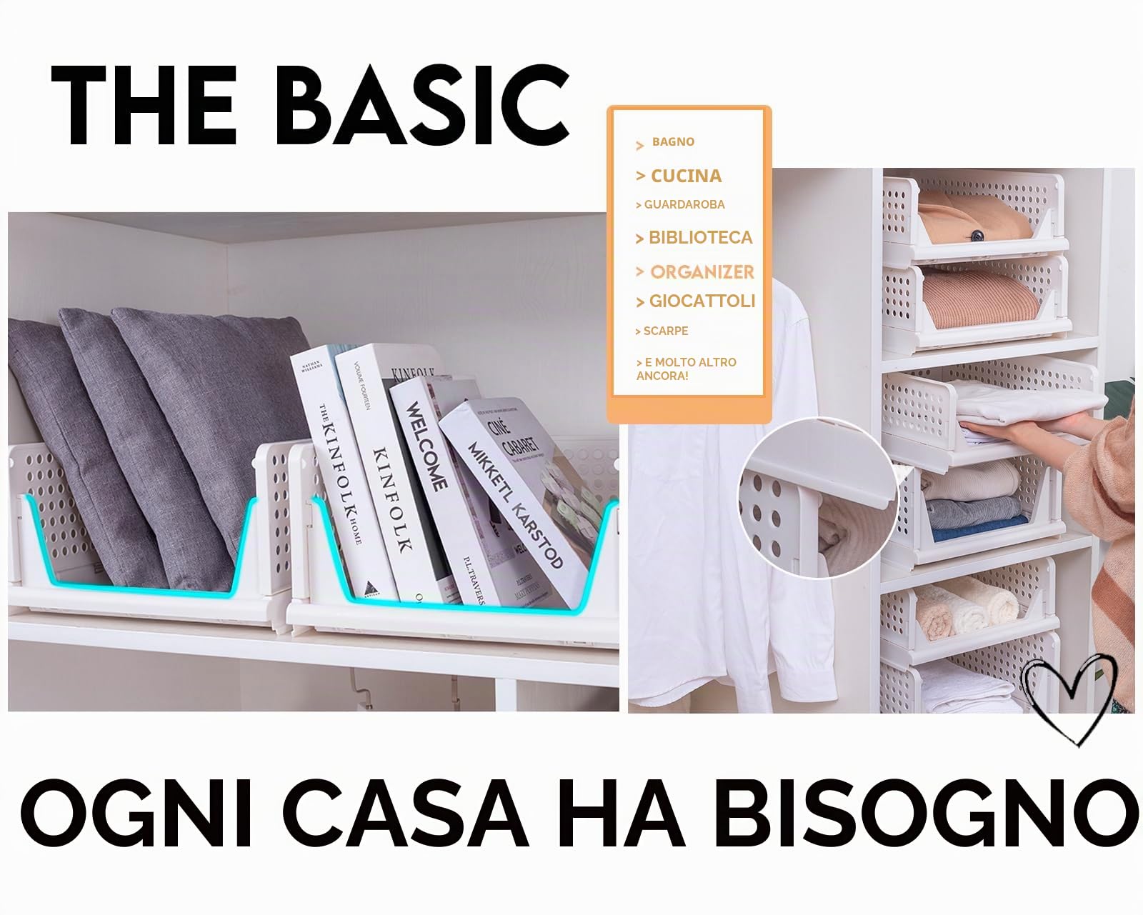 Organizzatore per Armadio Impilabile. Confezione da 4 Scatole Porta Abiti. Cassetti Pieghevoli in Plastica. Le Scatole Organizer Risparmiano Spazio. (L (44x34x18,5))