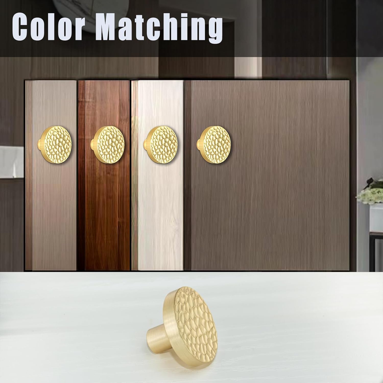 Brushed Gold Cabinet Knobs, 2 Pack Kitchen Cabinet Knobs Zinc Alloy Brass Dresser Knobs for Cabinet and Drawer Hardware Round Cupboard Knob