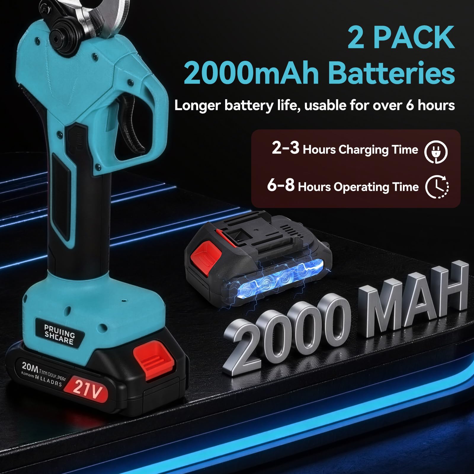 Bezprzewodowy sekator elektryczny 50 mm: Bezszczotkowy sekator elektryczny z akumulatorami 21 V, 2 x 2000 mA, 2 szt. SK7 Profesjonalne nożyce do przycinania, odpowiednie do ogrodnictwa krzewów,