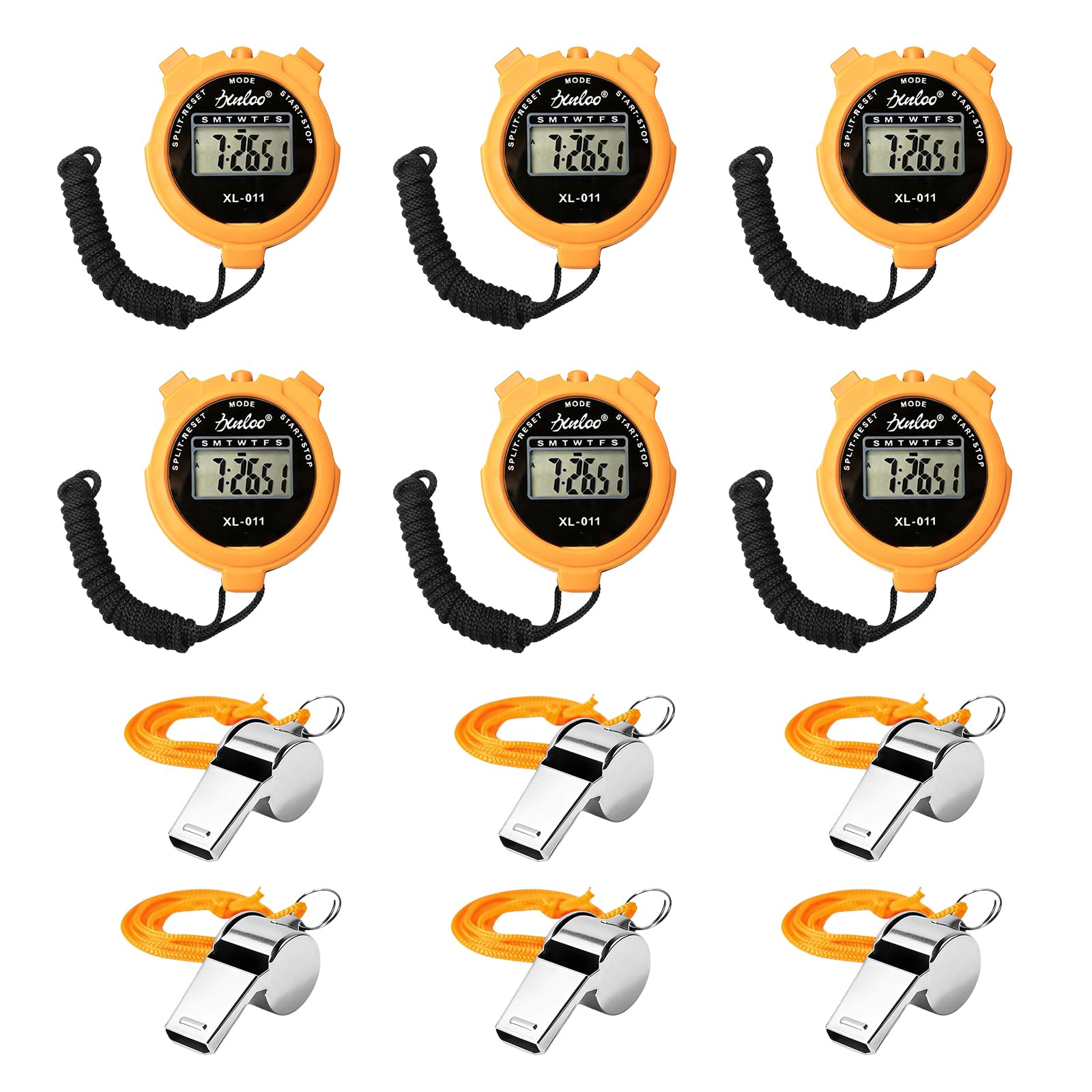 Chronomètre de sport jaune et sifflet pour entraînement de running 6pcs