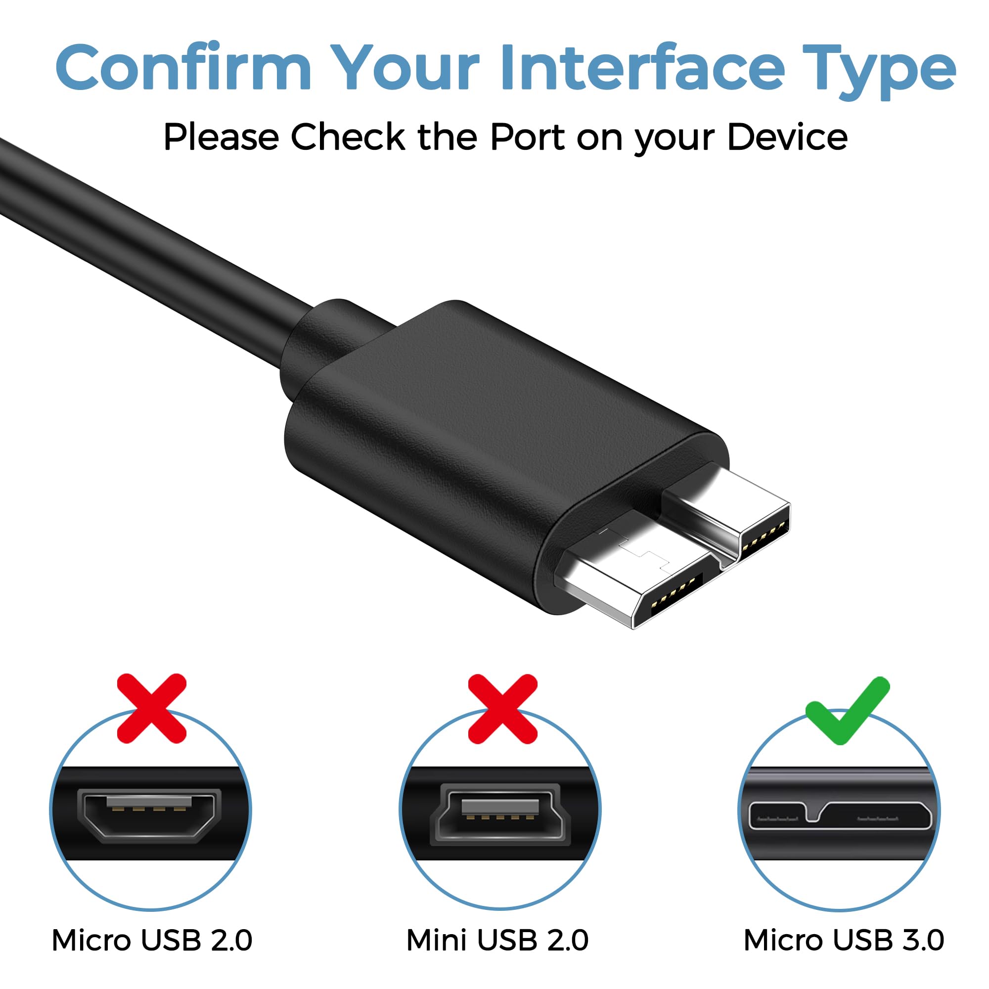 Wanme Cavo Micro B a USB 3.0 A[0.5M] Cavi Dati per Disco Rigido Esterno, 5Gbps USB A to Micro B High-speed External Hard Drive Cavo per WD, Seagate, Xbox, PS4 & More External Hard Drives - 5