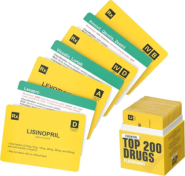 Top 200 Drugs Flashcards for Medical, Pharmacology & Nursing Students - Pharmacology Flash Cards for Test Prep