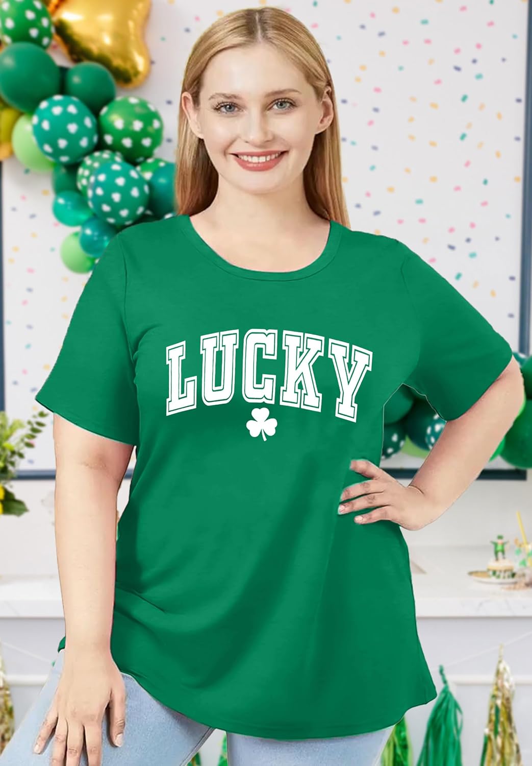 Plus Size St. Patrick's Day Shirt for Women Lucky Shamrock Tee Shirts Irish Clover Graphic Print Tops - Image 2