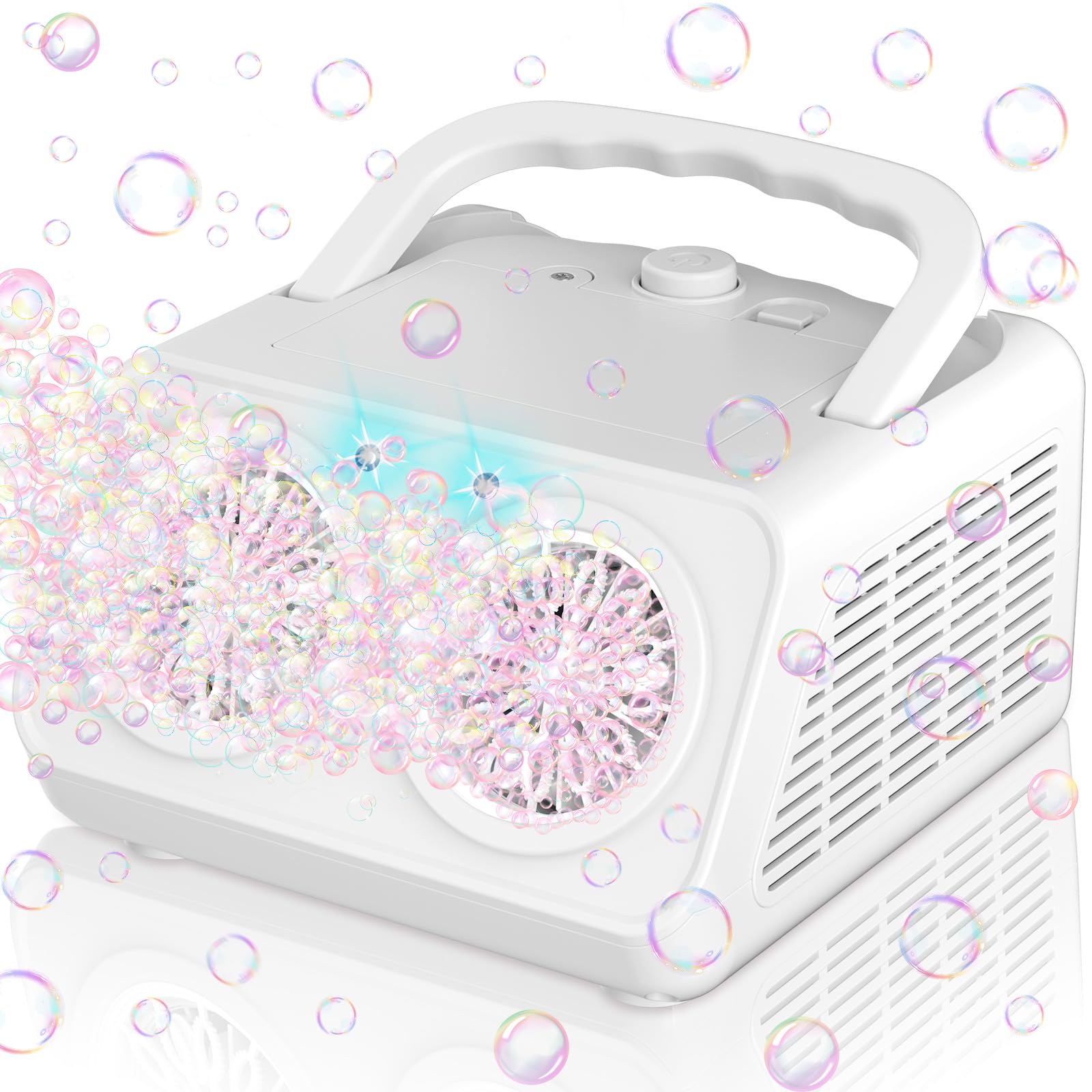 Macchina Bolle di Sapone, Spara Bolle di Sapone Automatico, 22000+ Bolle al Minuto, 2 Velocità, Giochi da Esterno per Bambini, Compleanno Gadget Matrimonio (Bianco)