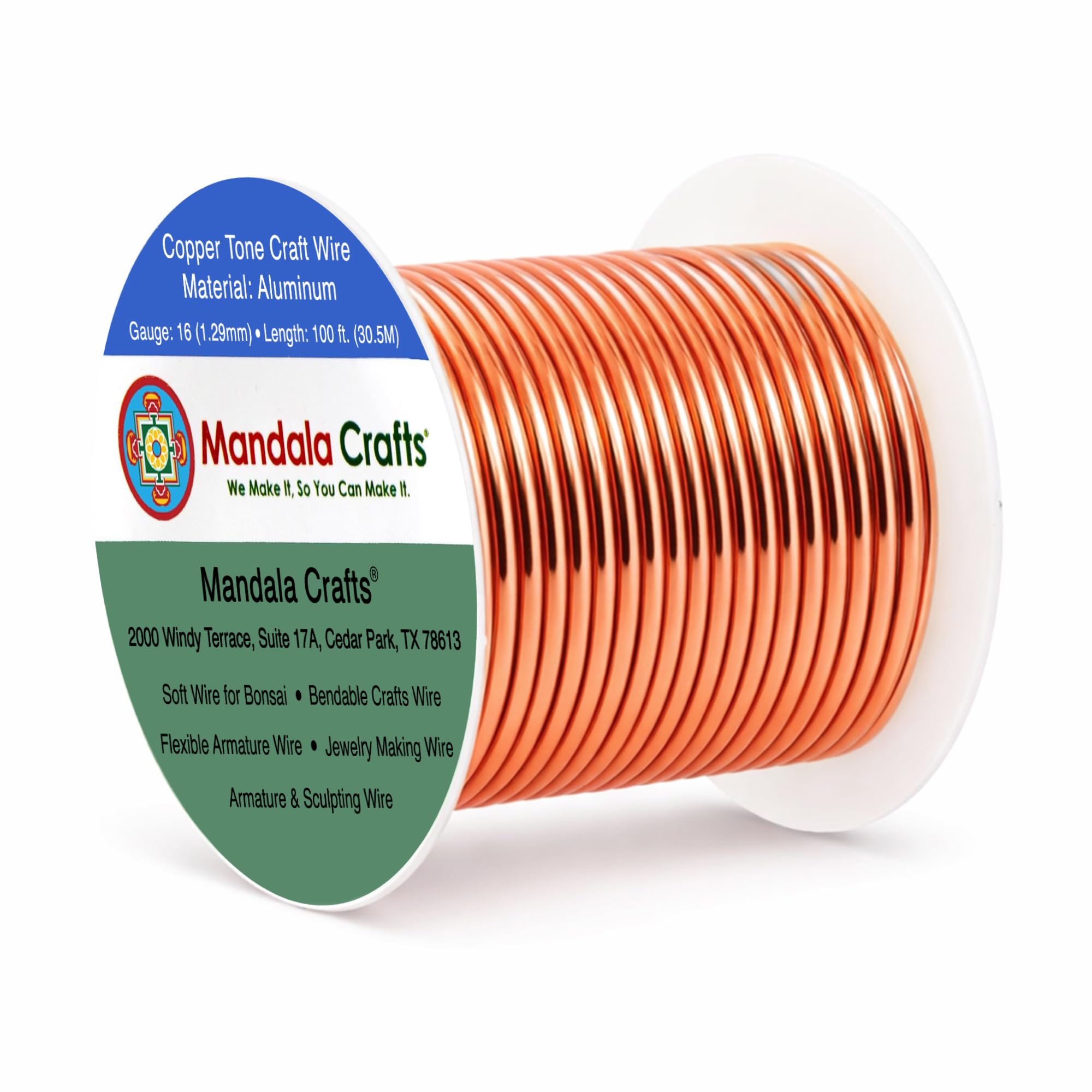Mandala Crafts 16 Gauge Copper Tone Anodized Aluminum Craft Wire, 100 FT