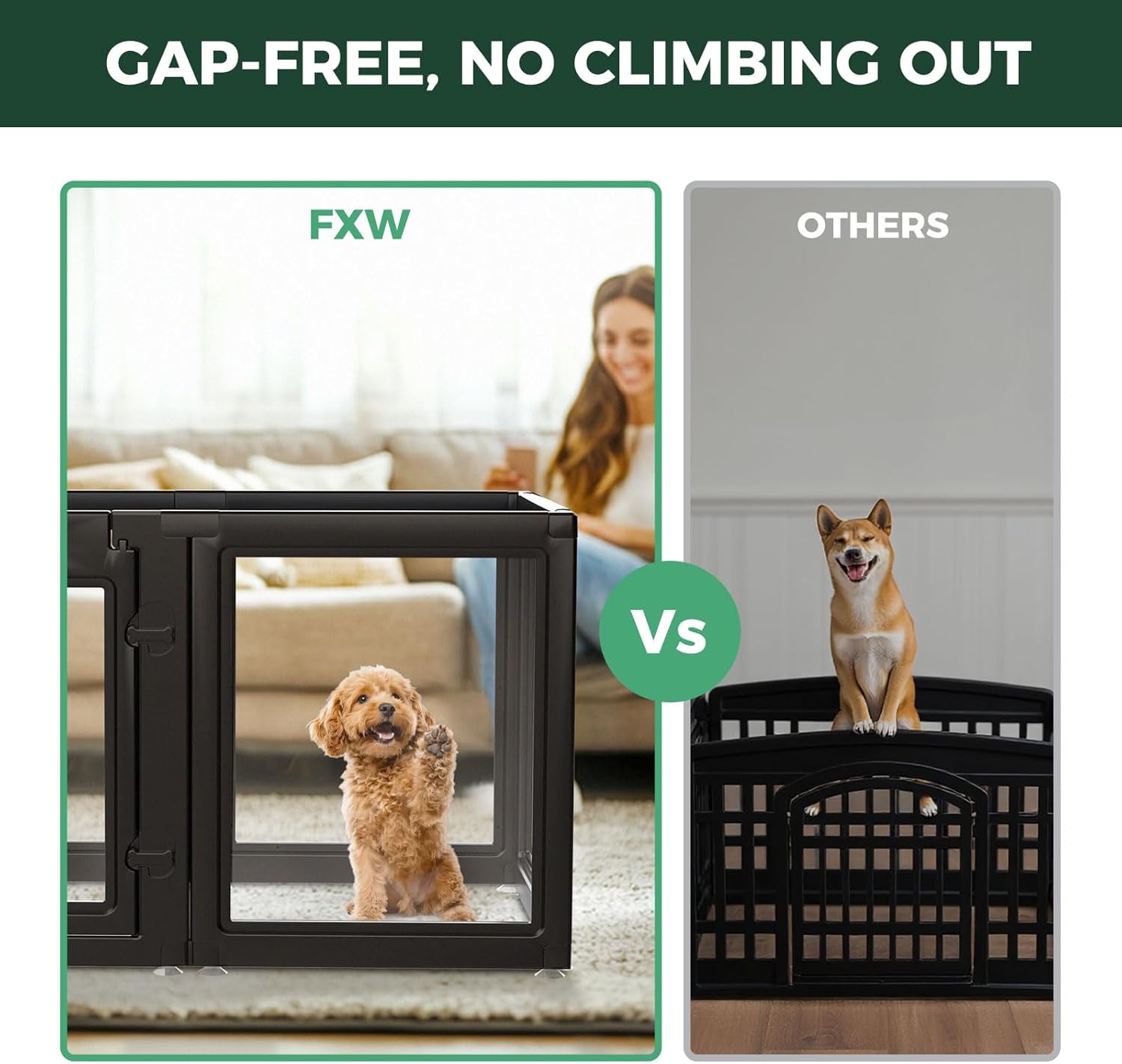 FXW AuraSpace Acrylic Indoor Dog Playpen for Puppies and Small Dogs, 24 Inch, 12 Panels, Black