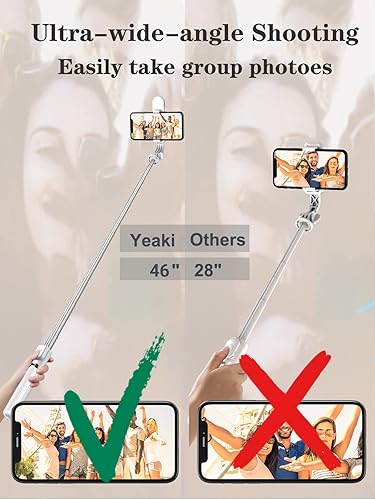 Miniatura 5 de Trípode para selfie stick con control remoto inalámbrico, trípode para selfie stick de 46 pulgadas con luz de relleno LED, para iPhone 16/15/14/14