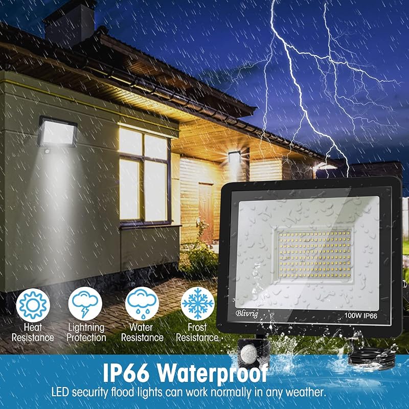toobettp 100W LED Reflektor Mozgásérzékelővel, 10000 Lumen Meleg Fehér IP66 Vízálló Kültéri