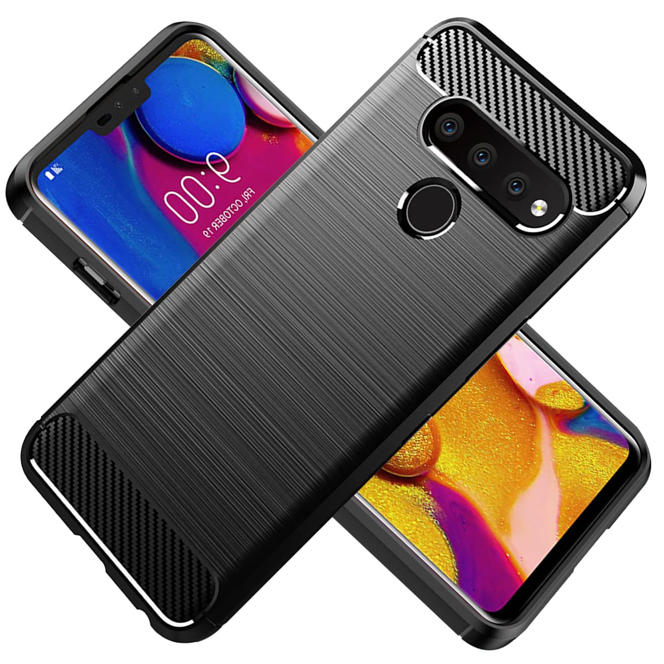 Case for LG V50 ThinQ Case, LG V50 LM-V500XM Case, Slim Thin Carbon Fiber TPU Rubber Protective Cases Anti-Scratch Shockproof Cover for LG V50 ThinQ 5G Black