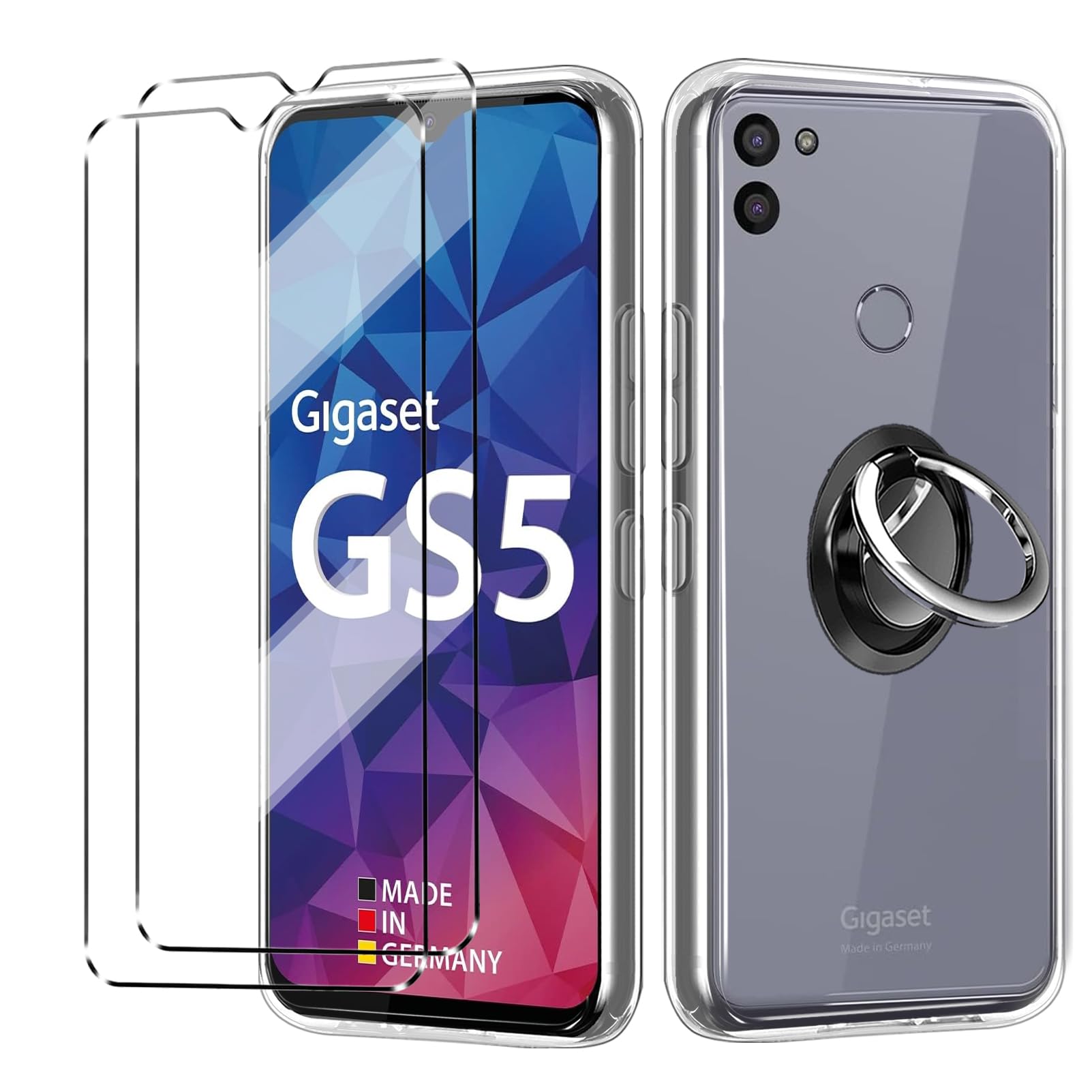 Kit Protezione Completo Per Gigaset GS5: Cover Antiurto + Vetro Temperato + Anello Porta Cellulare | Trasparente - 2