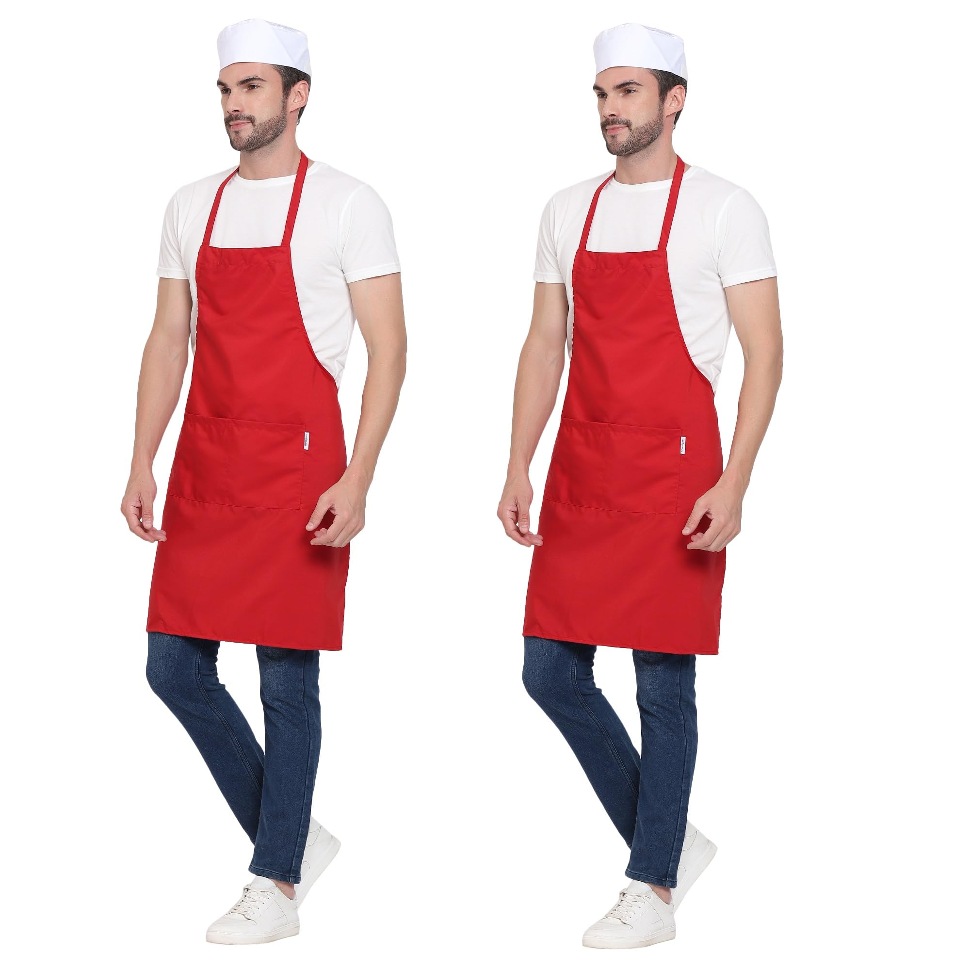 uniformer RedStar - Paquete de 2 delantales unisex para cocina para hombres y mujeres, perfectos para la cocina del hogar, restaurante, cafetería, cocina, bar, salón, barbería (rojo, 2 piezas)