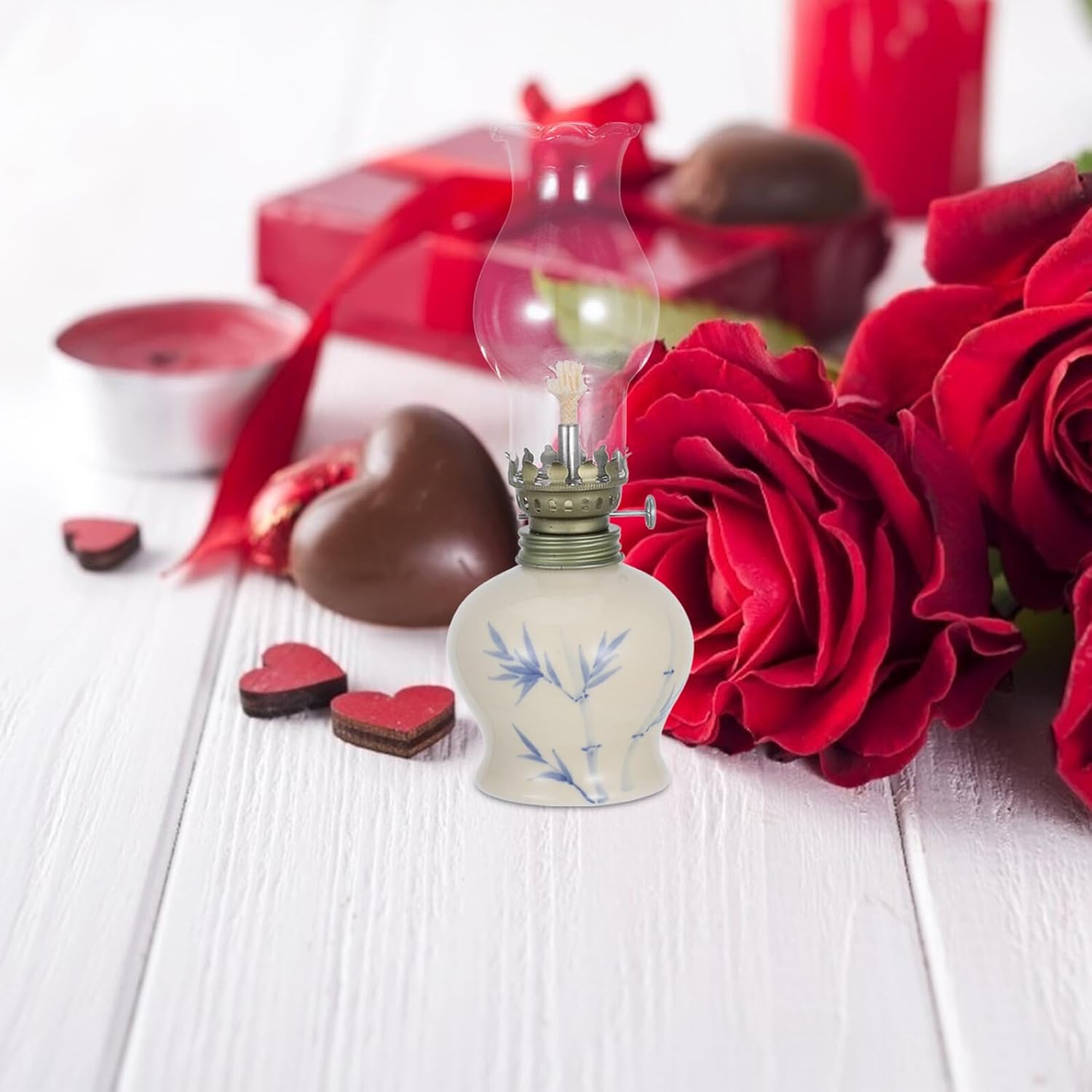 Vintage Ceramic Kerosene Lamp Refillable Oil Holder for Home Decor and Emergency Lighting Classic Glass Oil Lantern for Indoor and Outdoor Use Cozy Ambiance and Power Outage