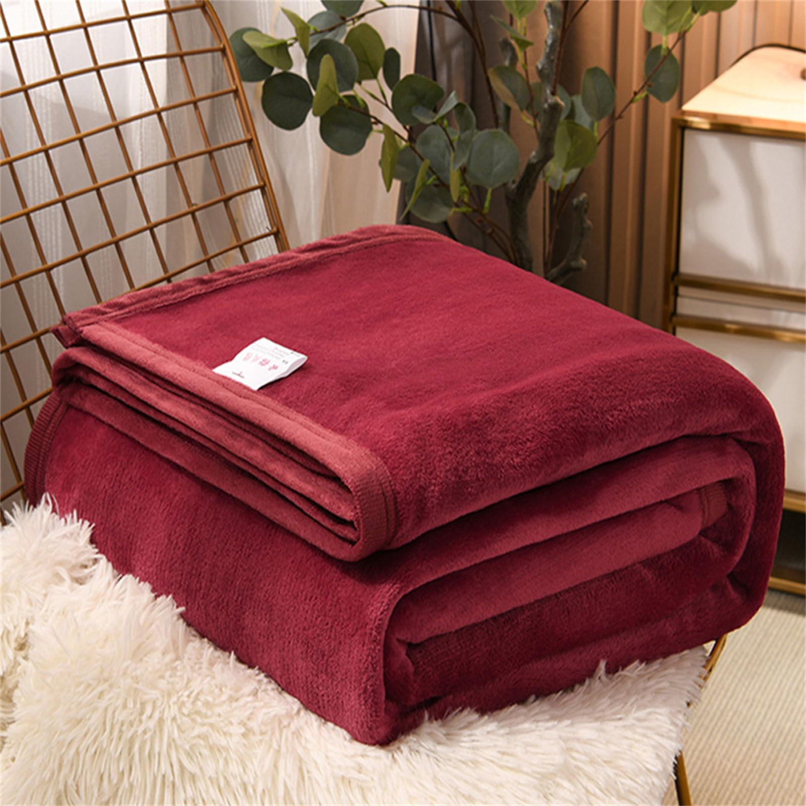 Chickwin Tinta Unita Coperta di Flanella, Stile Semplice Coperte Calda Coperta Divano Microfibra Morbida e Confortevole Coperta Letto per Letto Singolo Matrimoniale (120x200cm,Vino Rosso