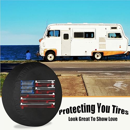 Miniatura 2 de Cubierta de neumático de repuesto, cañas de pescar, bandera estadounidense, accesorios de campamento para neumático de repuesto, resistente a la