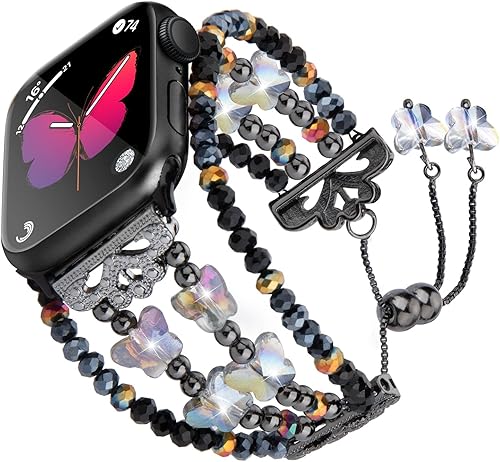 TOMAZON Pulsera de cuentas compatible con Apple Watch Band de 1.61, 1.57, 1.49, 1.49 pulgadas, correas elegantes y delgadas hechas a mano, pulseras TOMAZON Pulsera de cuentas compatible con Apple Watch Band de 1.61, 1.57, 1.49, 1.49 pulgadas, correas elegantes y delgadas hechas a mano, pulseras