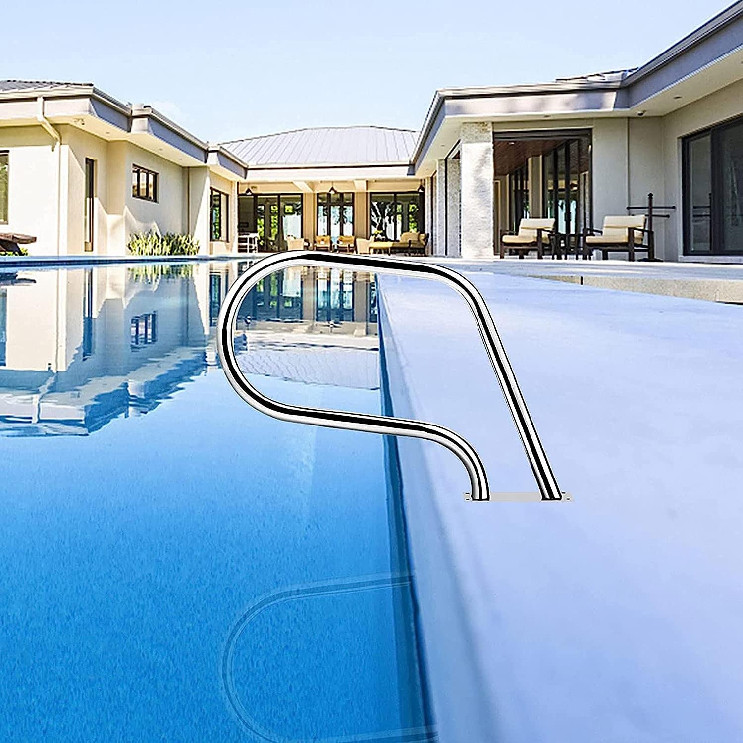 Barandilla para Piscina,Riel de Mano de fácil Montaje, riel de Escalera de Piscina de Acero Inoxidable 304 con Placa Base, 32" x 22.5"