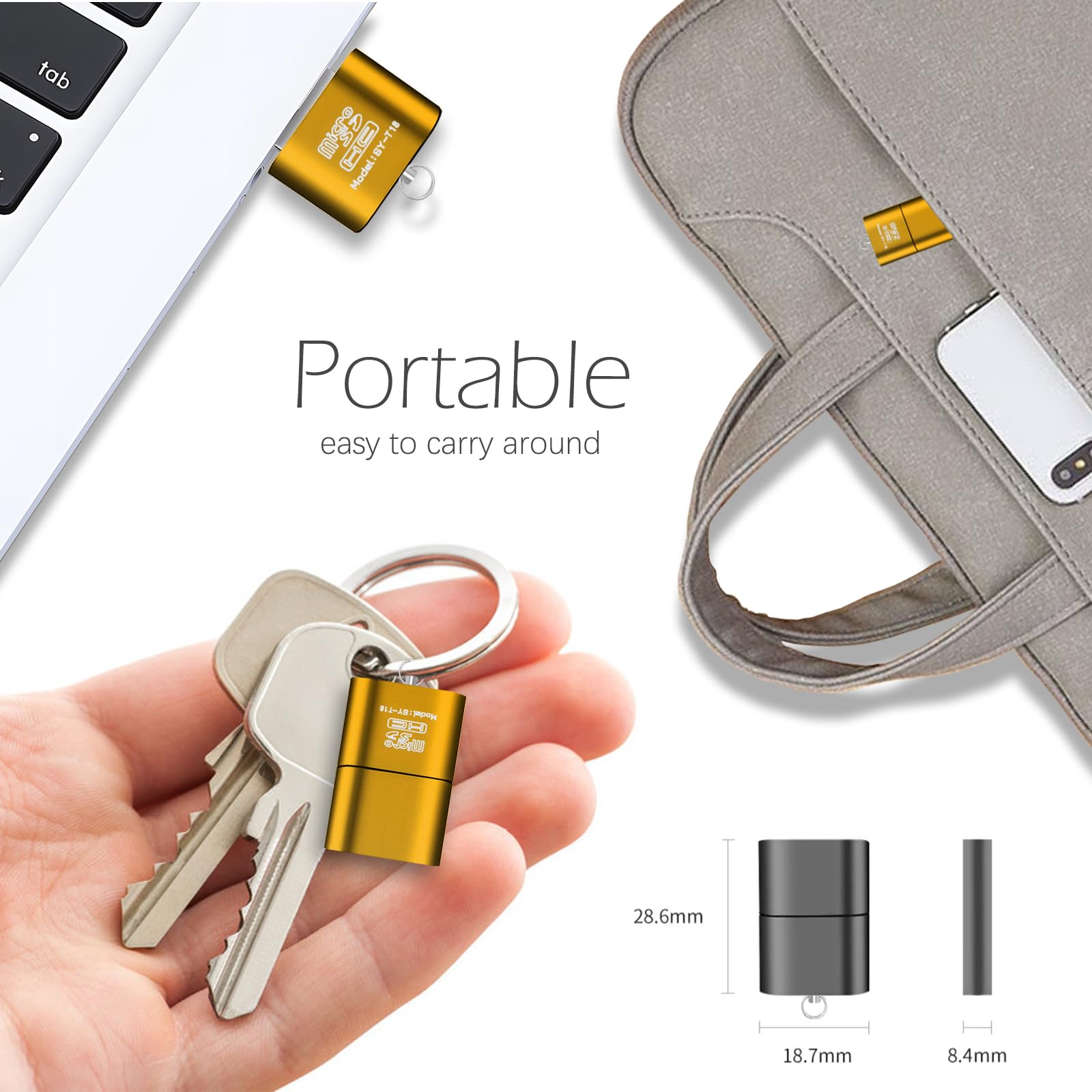 [Confezione da 3] Lettore di schede Micro SD per Android, adattatore da Micro SD a USB, lettore di schede TF con formato mini per fotocamera, lettore di schede di memoria Wansurs per PC portatile (oro