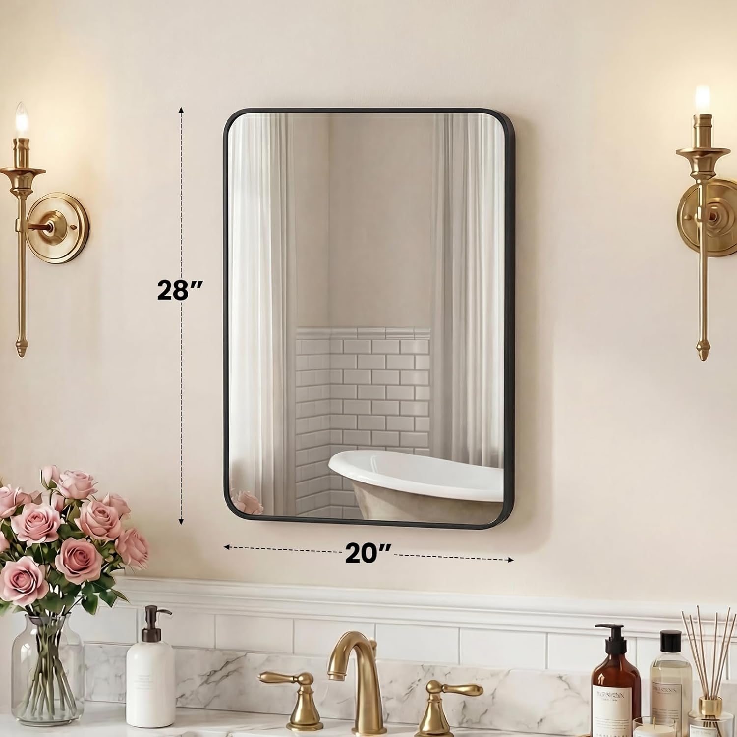 NEWBULIG 30X48 Inch Bathroom Mirror, Rectangle Wall Mirror with Rounded Corners, Gold Vanity Mirrors for Bathroom Sink with Metal Frame