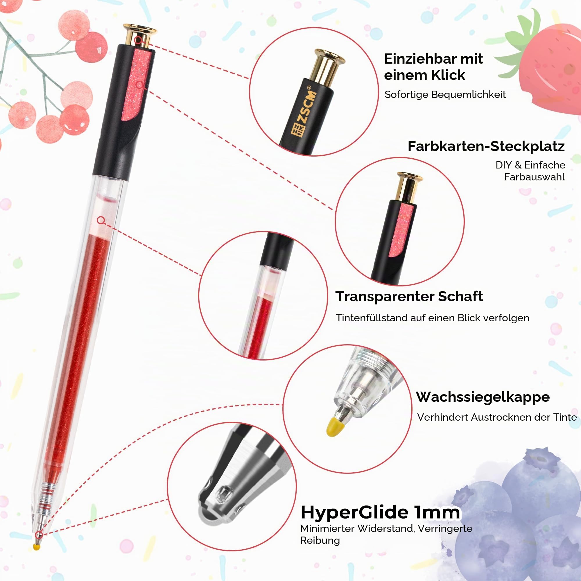 Einziehbare Glitzer-Gelstifte, 72 Farben, großes Fassungsvermögen, mehrfarbig, glitzernd, metallische Geltinte, 1 mm feine Spitze, glattes Schreiben, Farbstifte für Erwachsene, Malbuch, Notizen