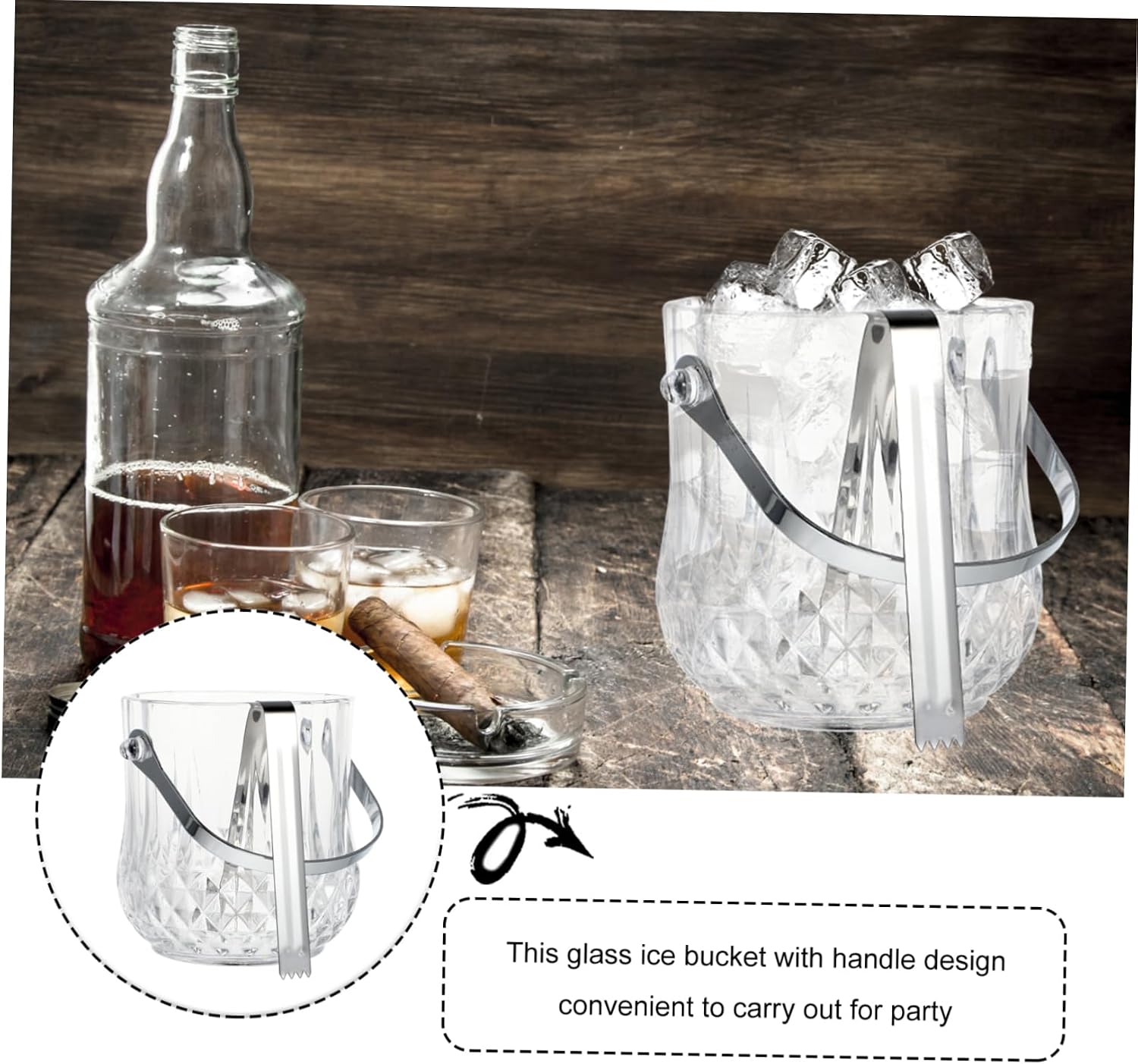 MAGICLULU Handheld Ice Storage Bucket Ice Tong Glass Storage Barrel for Cocktails and Party Drinks
