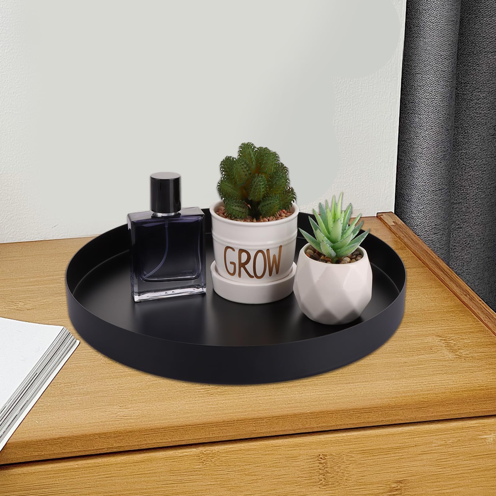Plateau Magique Plateau Rond Métal Noir 30cm - Plateau De Service Décoratif Pour Bougies, Bijoux, Maquillage Plateau à Bougies Salon