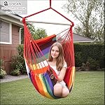 GOCAN Chaise de hamac Large Hammock Swing, 100 x 135cm Charger 150kg, Chaise en coton Hamac Tartin métallique à large assise chaise d'aiguillage(rouge)