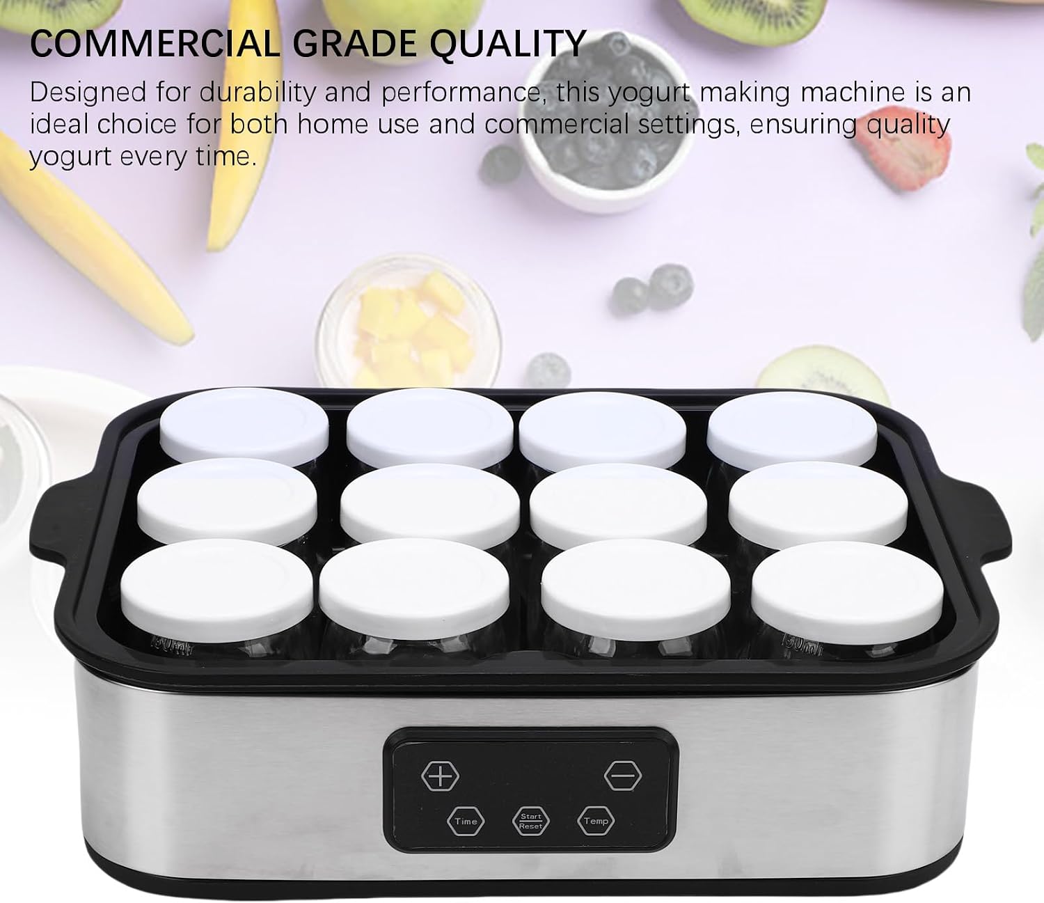 TARSHYRY Electric Yogurt Maker Machine Automatic Yogurt Maker with 0 48h Timer 12 Pcs 180ml Cups for Homemade Jam Ice Cream Stainless Steel Metal Glass 15in x 11in x 5.5in (US Plug 110V)