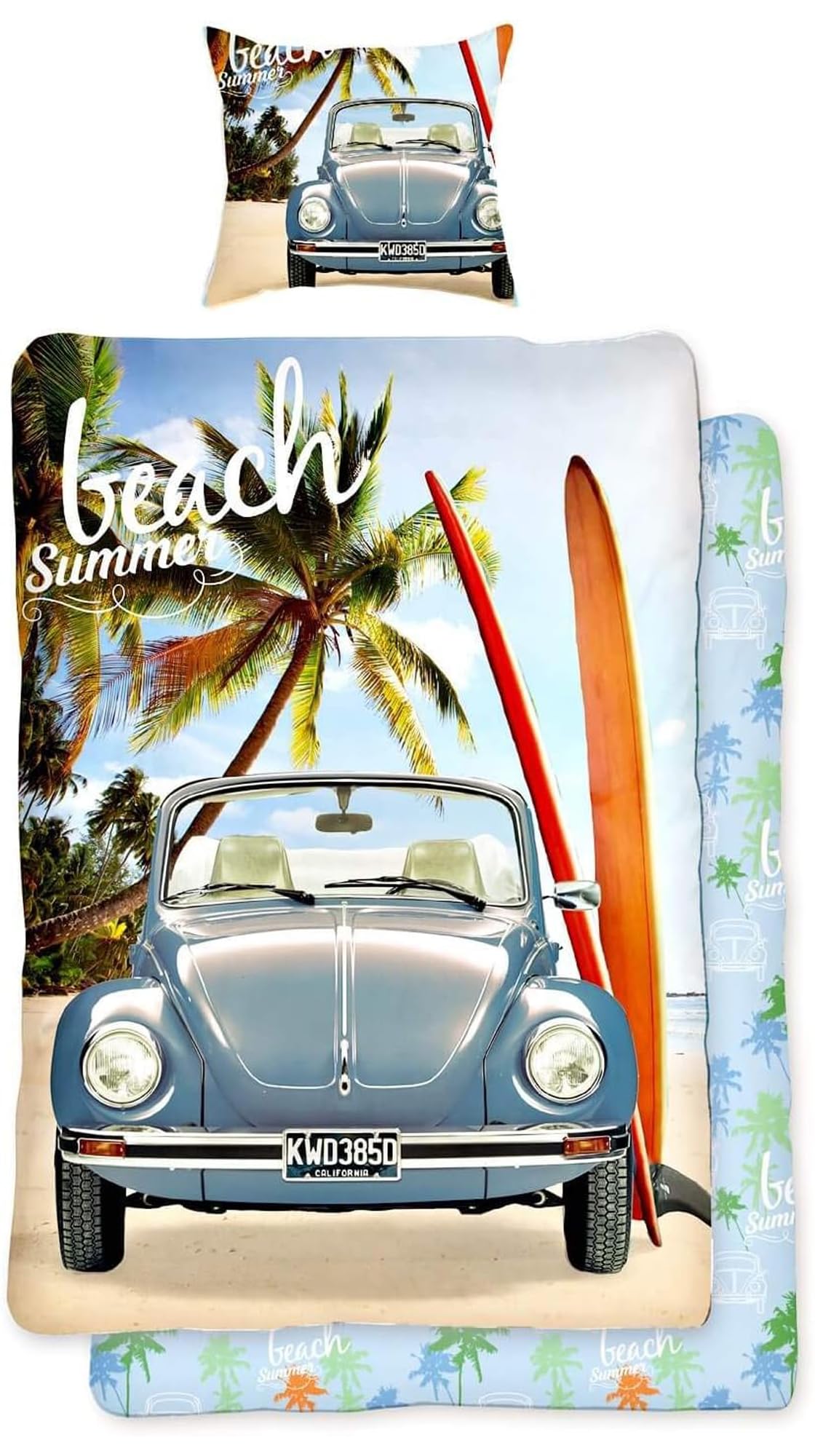 Juego de cama de Volkswagen Beetle azul con diseño Bulli Camper