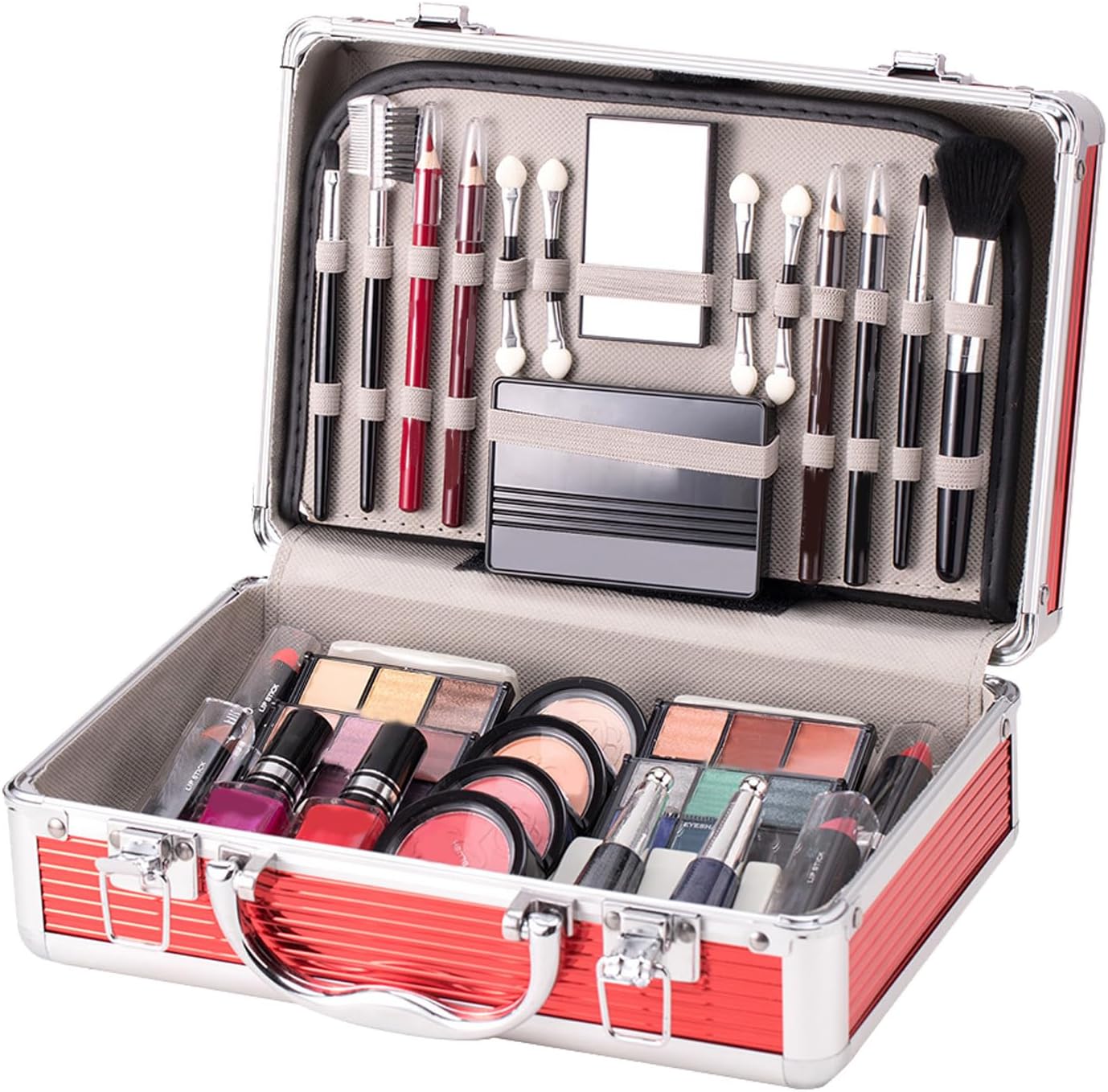 Beginner Makeup Set, Beginners Makeup Kit met Case, Eyeshadow, Blush, Pencil, Lipstick, Nail Polish, Eyebrow Brush for Women, Teen Girls, Mother Gift Beauty Collection