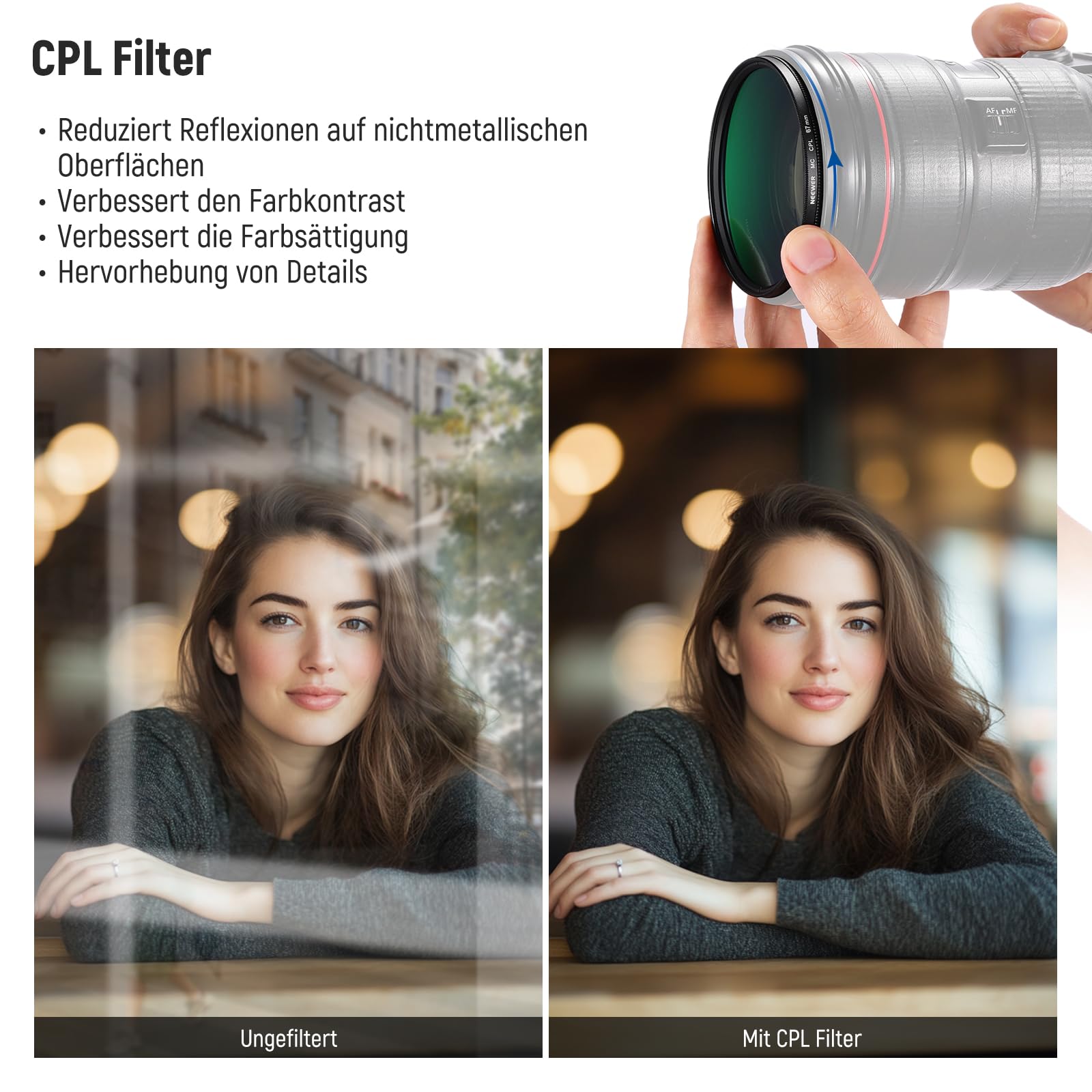 NEEWER 67mm ND Objektiv Filter Set mit Aufbewahrungsetui, Reinigungstuch, UV CPL ND4 Mehrfachvergütetes Optikglas, Rahmen aus Aluminiumlegierung zirkularer Polfilter Graufilter Kit für Kameraobjektive