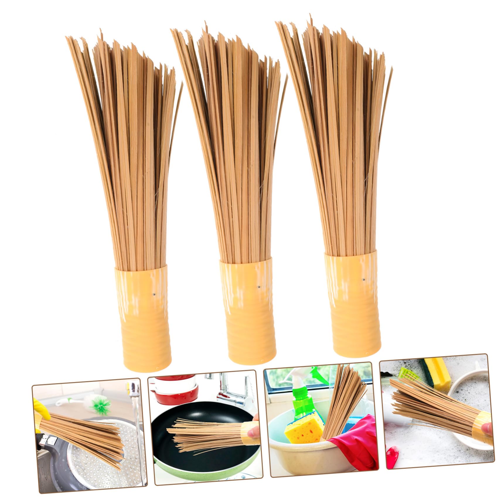 Cepillo de Bambú para Limpieza de Platos y Ollas, Multifunción y Adecuado para Grasa y Suciedad en Restaurantes y Cocinas Occidentales, Paquete de 3 Piezas