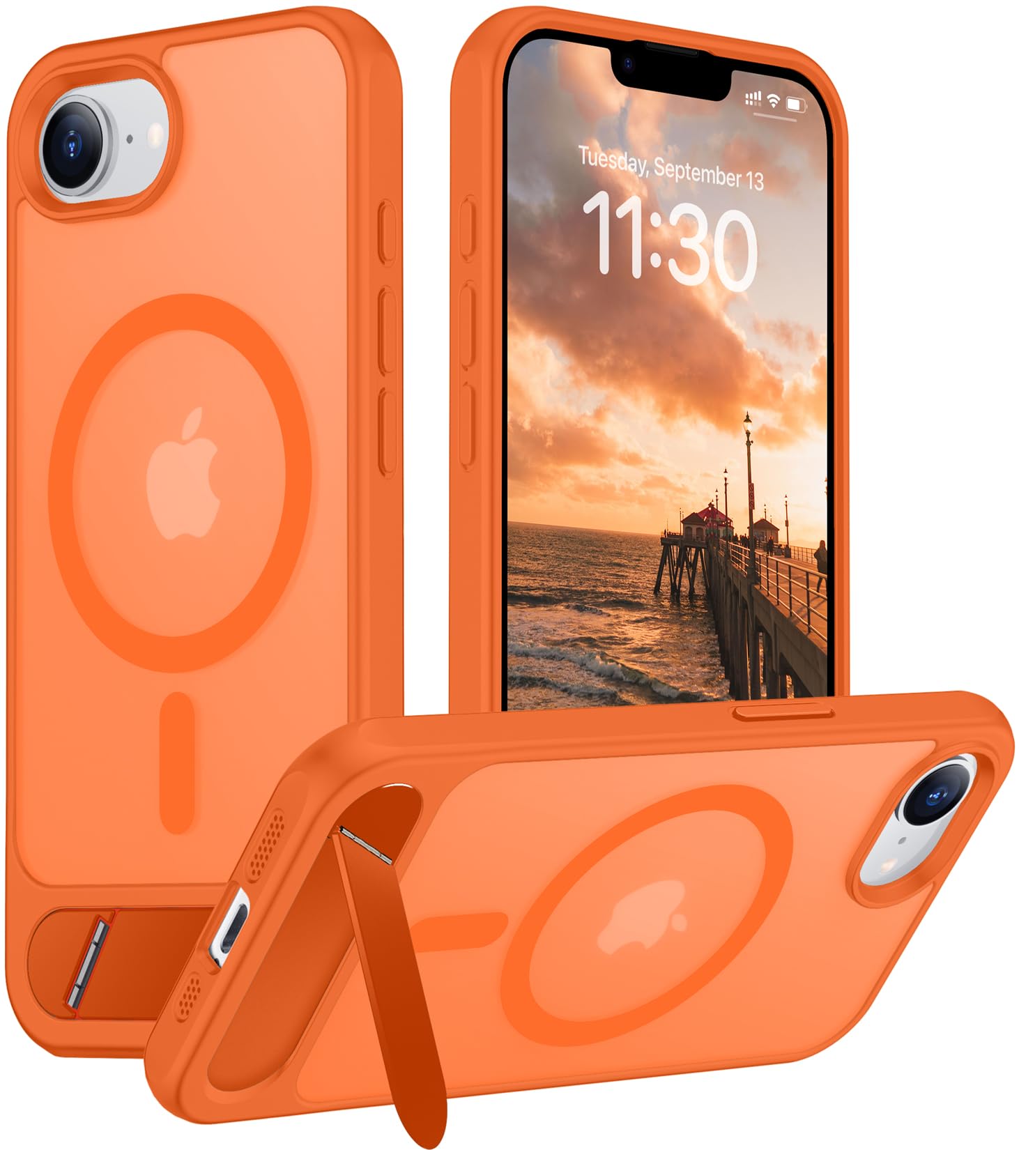 Temdan Magnetic Compatible with iPhone 17e Case &amp; iPhone 16e Case,[Built-in Invisible Kickstand][Compatible with MagSafe][Military Grade Shockproof] Slim Translucent Matte Case for iPhone 16e/17e 6.1"