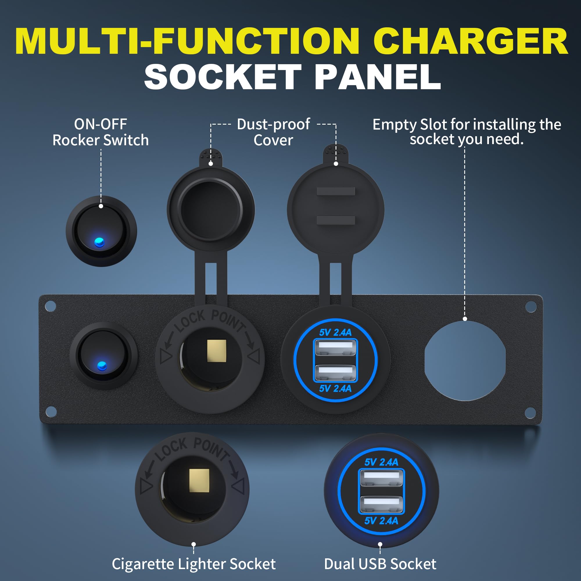 Snapklik.com : 12V USB Outlet Socket Panel 12V DC 48A Dual USB Power ...