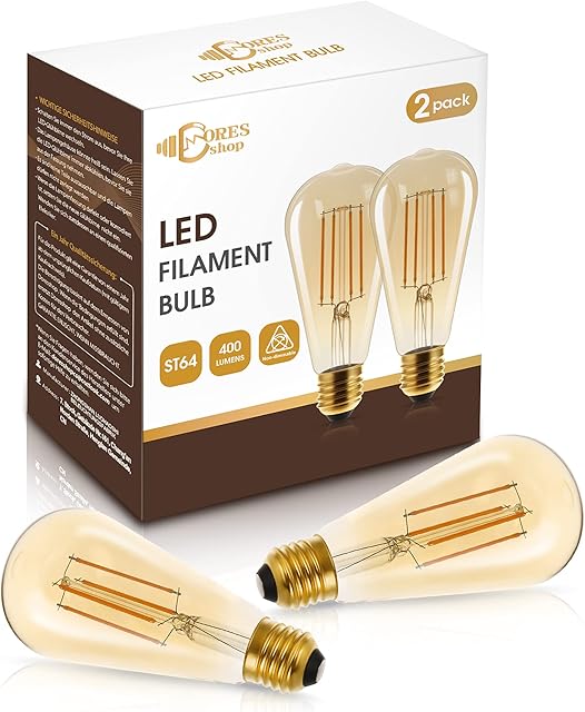DORESshop E27 LED Light Bulb Retro, ST64 Bulb Clear, Antique Style, Squirrel Cage Energy Saving Bulbs, 4W(40W Equivalent) 470LM, 2700K Warm white, Non-dimmable, 2 Pack
