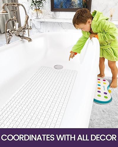 Miniatura 8 de DEXI - Tapete de baño y ducha, extra largo, 16 x 39 pulgadas, antideslizante con ventosas y agujeros de drenaje, lavable a máquina, libre de