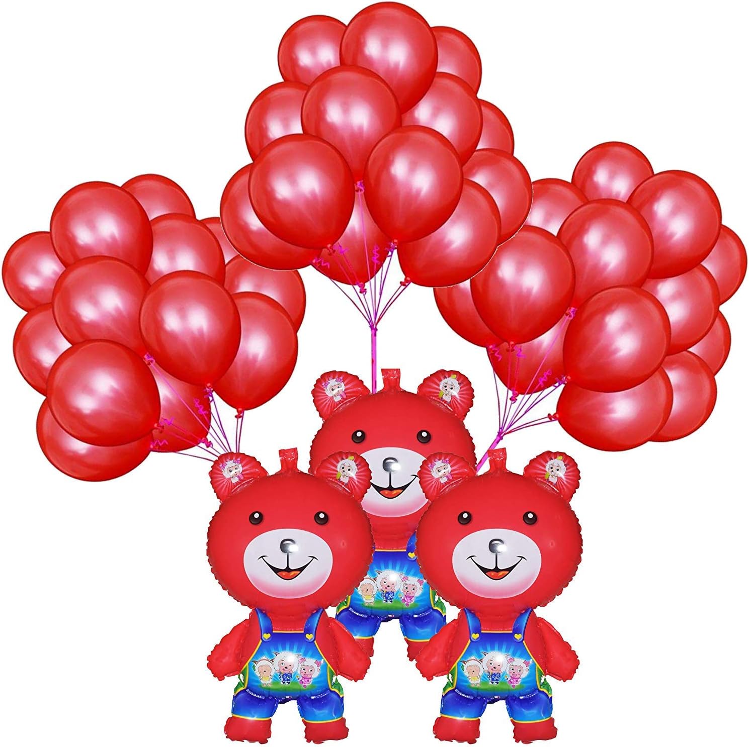 Masti Zone Red Colour 50 Matelic Latex Balloons with 3 Pcs Teddy Foil Balloon for Birthday Baby Shower Party 12 Inch