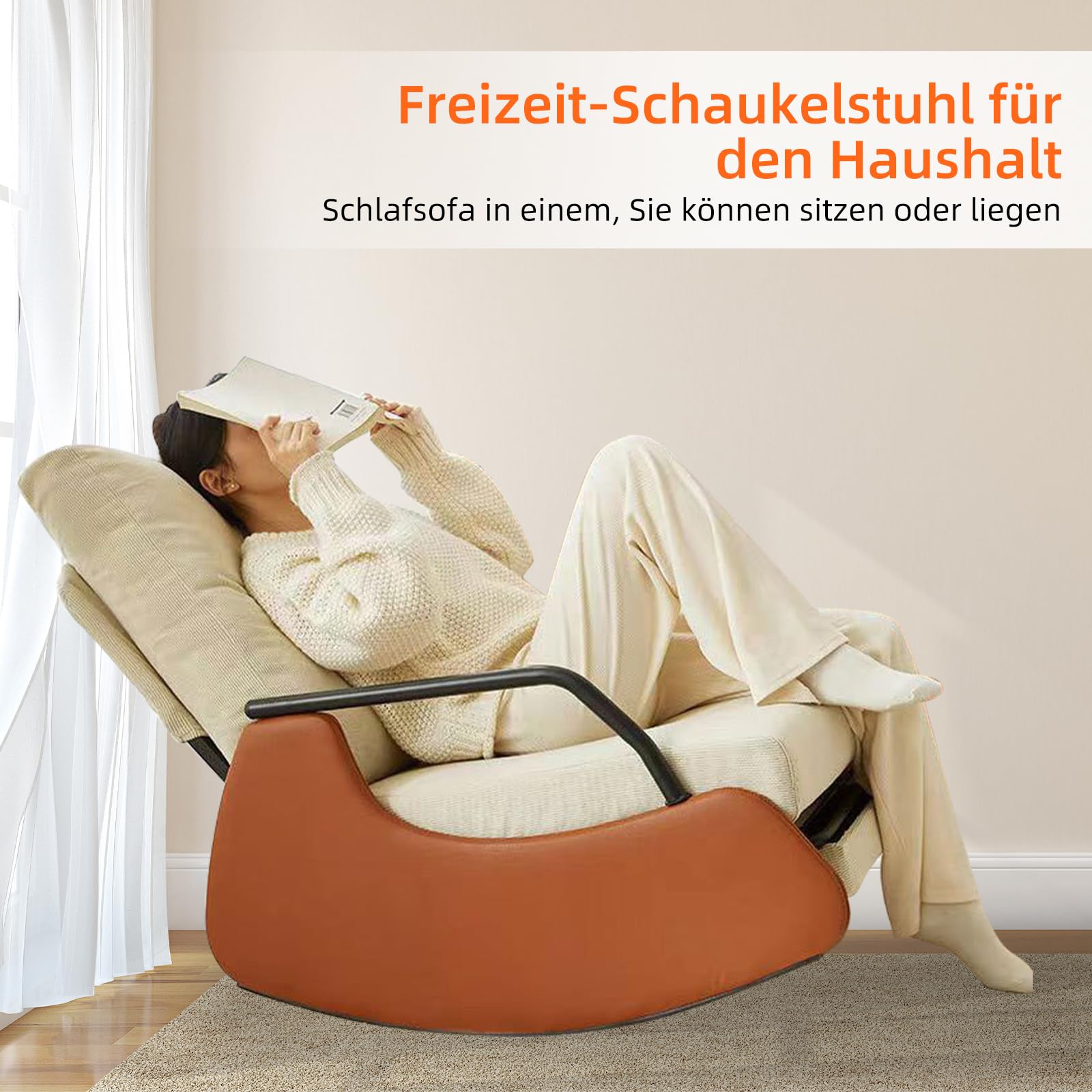 TWSOUL Schaukelstuhl, Lesesessel Bequem, Wohnzimmersessel mit 3-Fach Verstellbare Rückenlehne, Relaxsessel mit Dehnbare Fußstütze, Schaukelsessel für Schlafzimmer Wohnzimmer