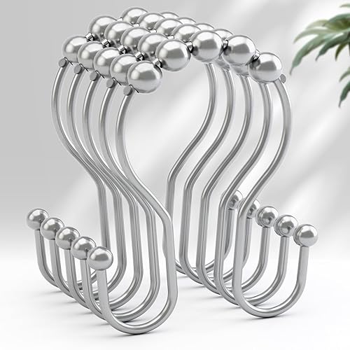 Miniatura 14 de AmazerBath Ganchos cromados para cortina de ducha, anillos de cortina de ducha, ganchos simples de doble cara para cortina de ducha, a prueba de