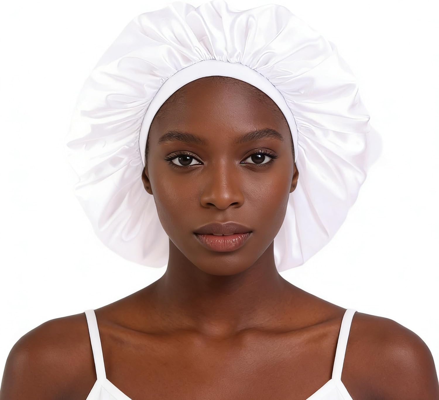 Womens Satin-Silk-Feel-Bonnet for Sleeping - Sleep Hair Bonnet Large Wide Soft Band Sleep Cap for Curly Hair Braids thumbnail