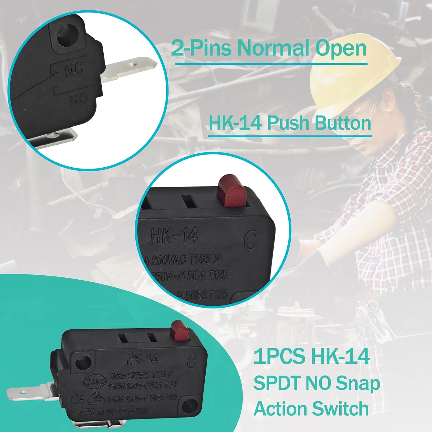 HK-14 NO+NC Micro Switch (Red+Black 2-Pack) - 20A 250VAC Normally Open & Normally Closed Pin Plunger Switch - Compatible with Honeywell V7-1S37D13