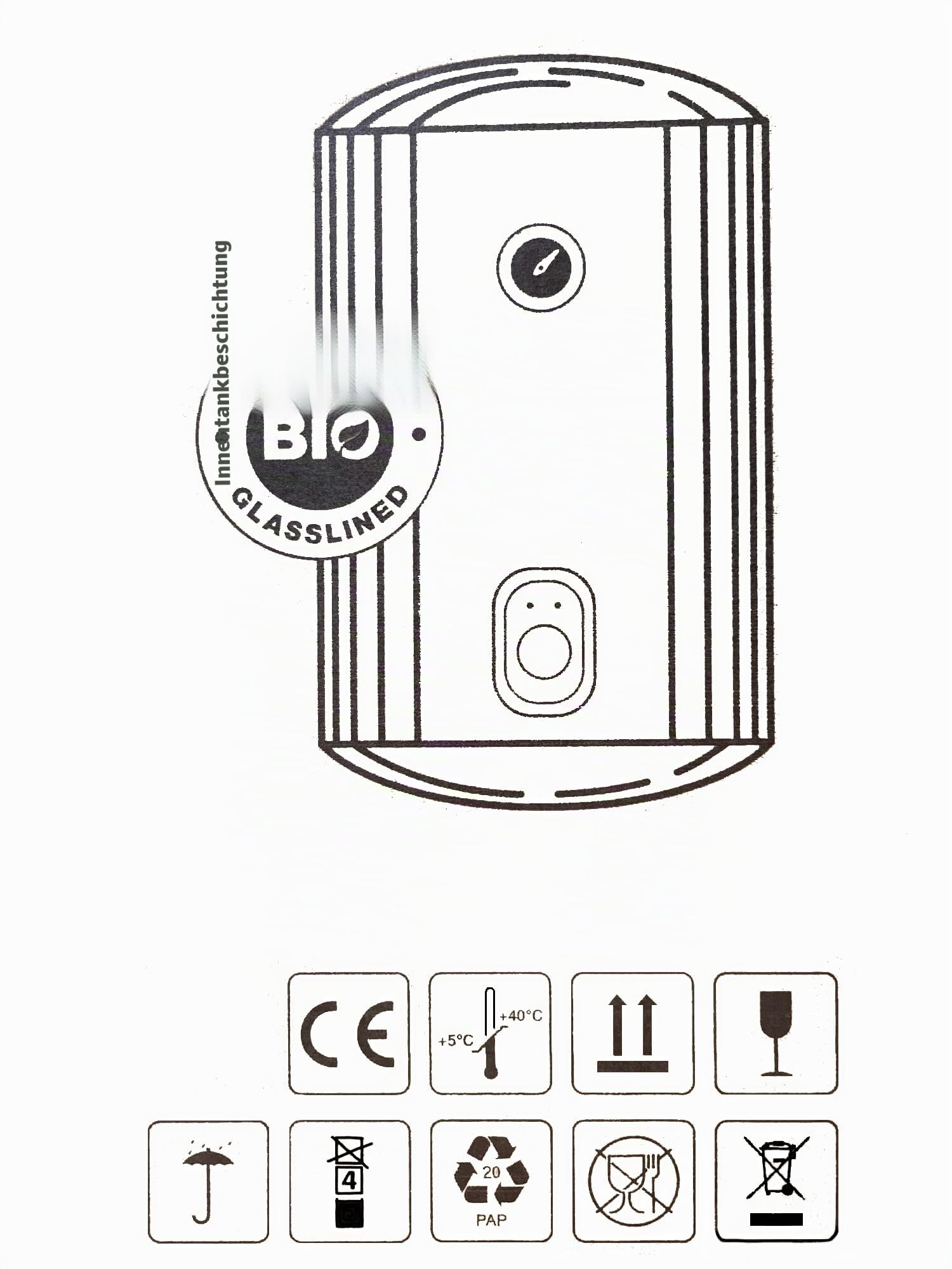 Revolve 80 Wandmontierbarer Heizkessel mit BIO-Glasinnenbeschichtung, 80-Liter-Warmwasserspeicher, der sowohl horizontal als auch vertikal montiert werden kann
