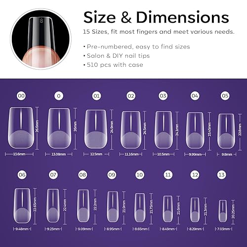 Miniatura 7 de Modelones Puntas de uñas cuadradas medianas  500 piezas preformadas medio mate de cobertura completa uñas postizas kit de uñas acrílicas uñas a